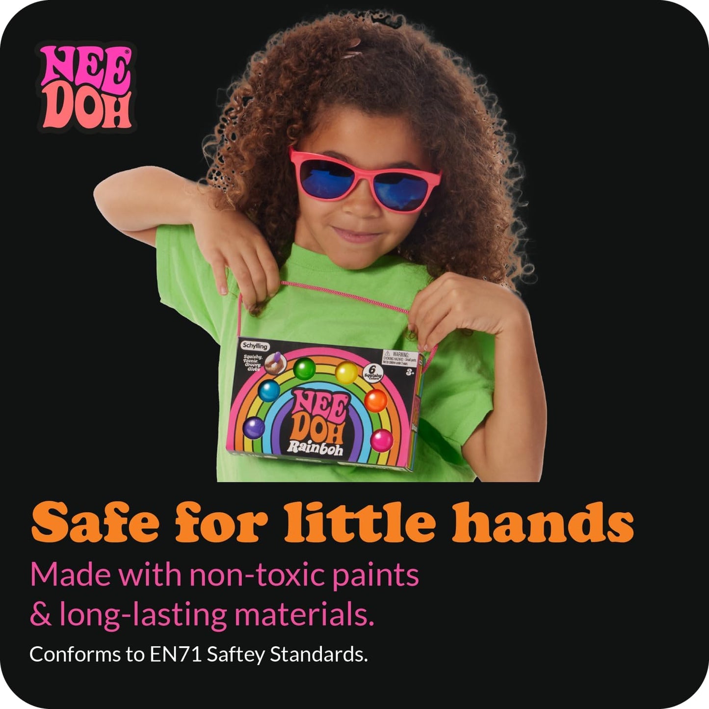 Needoh Rainboh Teenie Fidget Toy - Stress Relief Toy for Kids & Adults - Rainbow Set of 6 Sensory Balls