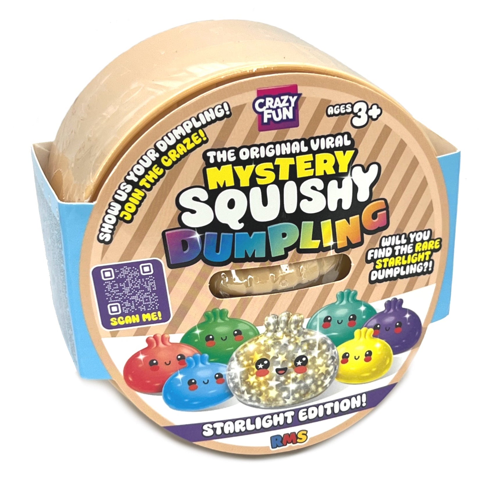 Mystery Squishy Dumpling packaging with colorful dumplings on a white background starlight edition