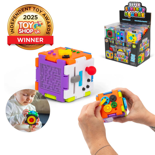 Super Sensory Square Ultimate Fidget Toy - Spin, Push, Pop, Twist, Click - Button, Maze, Toggle For ADHD & Anxiety