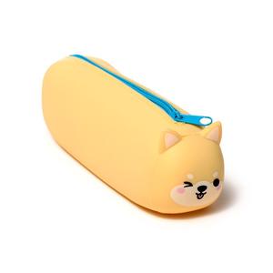 Adoramals Silicone Pencil Case - Shiba Inu Dog & Cat Design, Durable Material, Metal Zip, 19.5cm Length