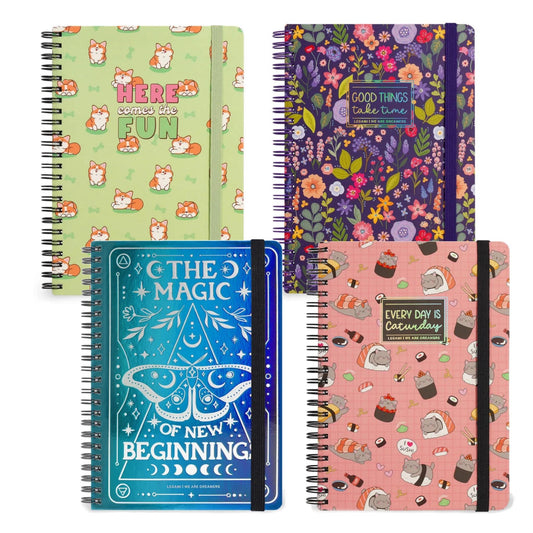 Legami A5 Lined Spiral Notebook With STICKERS - Corgi, Unicorn, Tarot Celestial, Red Panda & Travel Designs