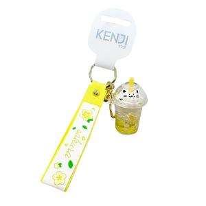 Kenji Boba Tea Cat Sensory Kawaii Keyring with Carry Strap and Liquid-Filled Charm