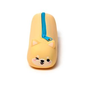 Adoramals Silicone Pencil Case - Shiba Inu Dog & Cat Design, Durable Material, Metal Zip, 19.5cm Length