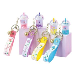 Kenji Boba Tea Cat Sensory Kawaii Keyring with Carry Strap and Liquid-Filled Charm