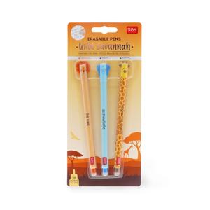 Legami Set of 3 Erasable Gel Pens - Savannah (Lion, Elephant & Giraffe)