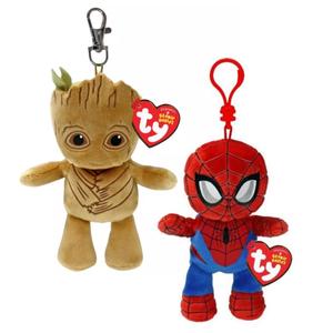 TY Marvel Plush Key Clip Key Ring Keyring - Spiderman, Groot, Iron Man, Rocket, Captain America, Black Panther, Miles Morales - Beanie Babies