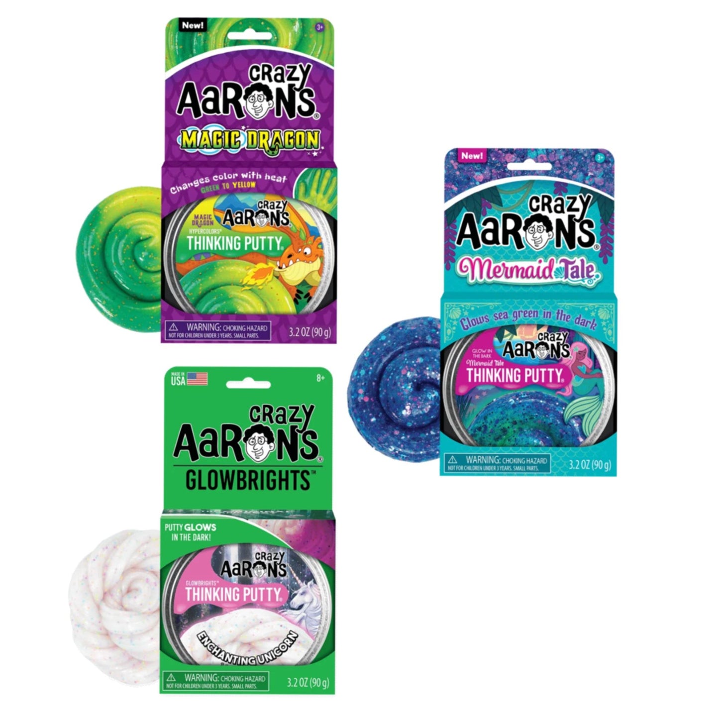 Crazy Aaron's Thinking Putty - Mermaid Tale, Enchanted Unicorn - Glowbrights For Anxiety, Stress Relief, ADHD & Autism