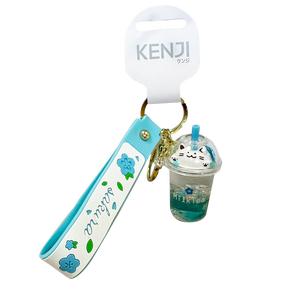 Kenji Boba Tea Cat Sensory Kawaii Keyring with Carry Strap and Liquid-Filled Charm