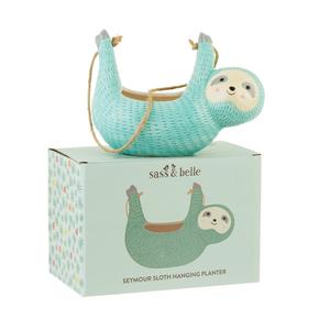 Seymour Sloth Hanging Indoor Planter Turquoise Blue