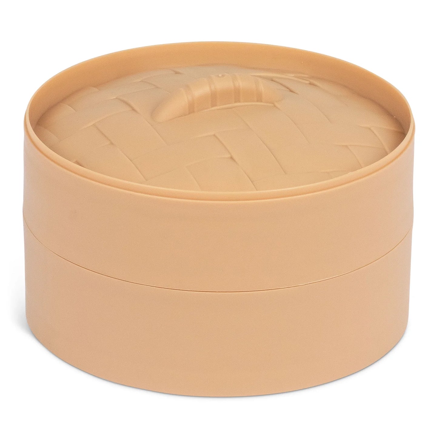 SCRUNCHEMS MEGA RAINBOW DUMPLING SET plastic bamboo-style round container with a matching lid, photographed on a clean white background.
