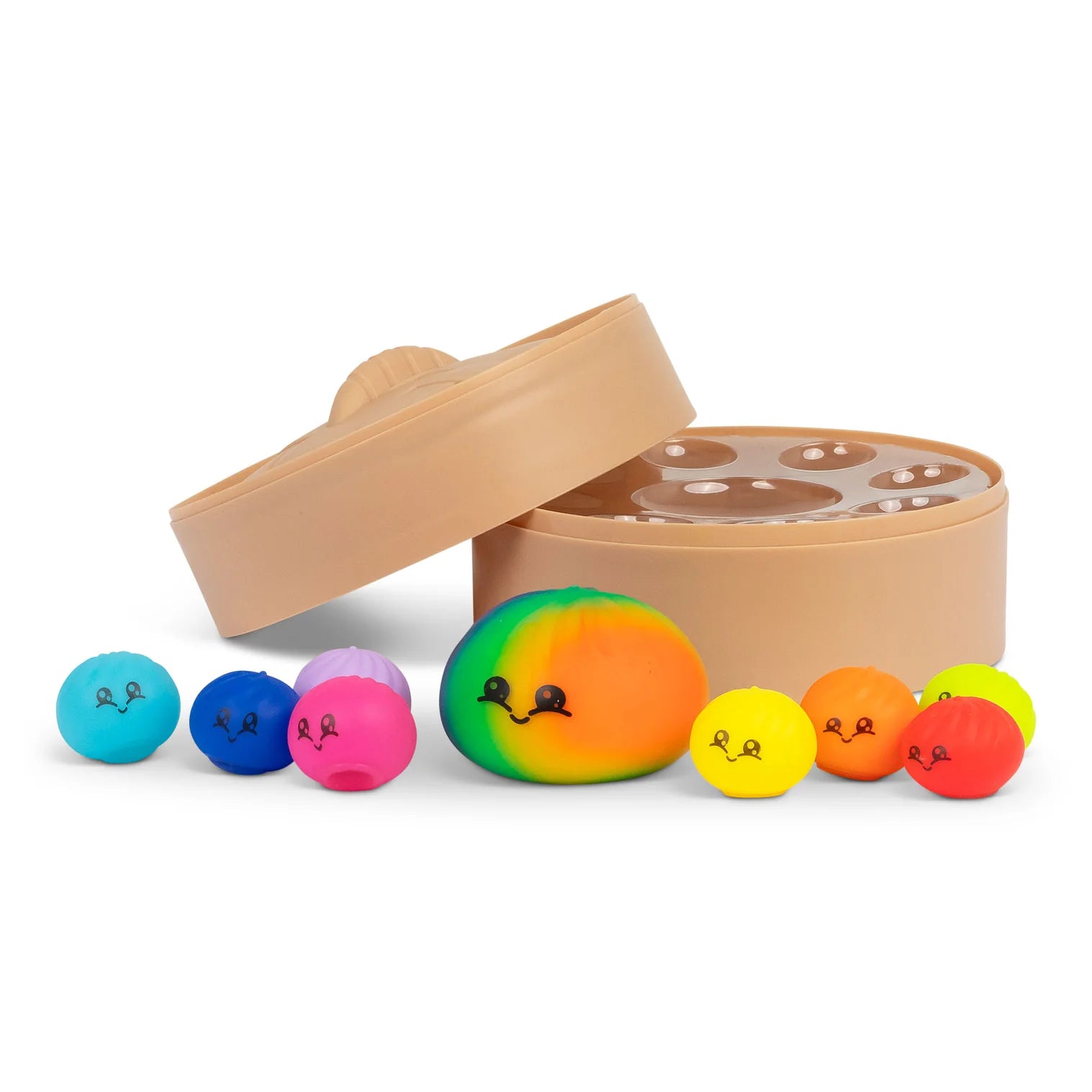SCRUNCHEMS MEGA RAINBOW DUMPLING SET with container on a white background