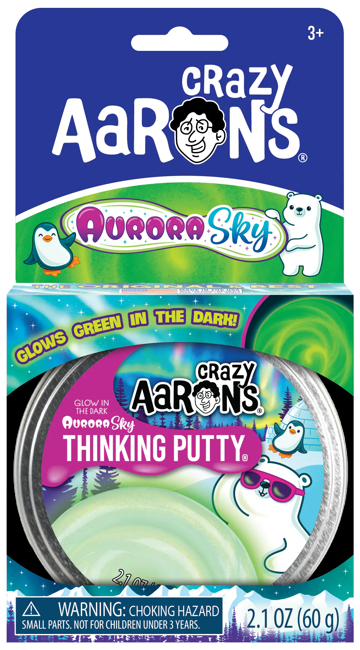 Crazy Aaron's Thinking Putty – Aurora Sky 3.5" Tin | Glow in the Dark