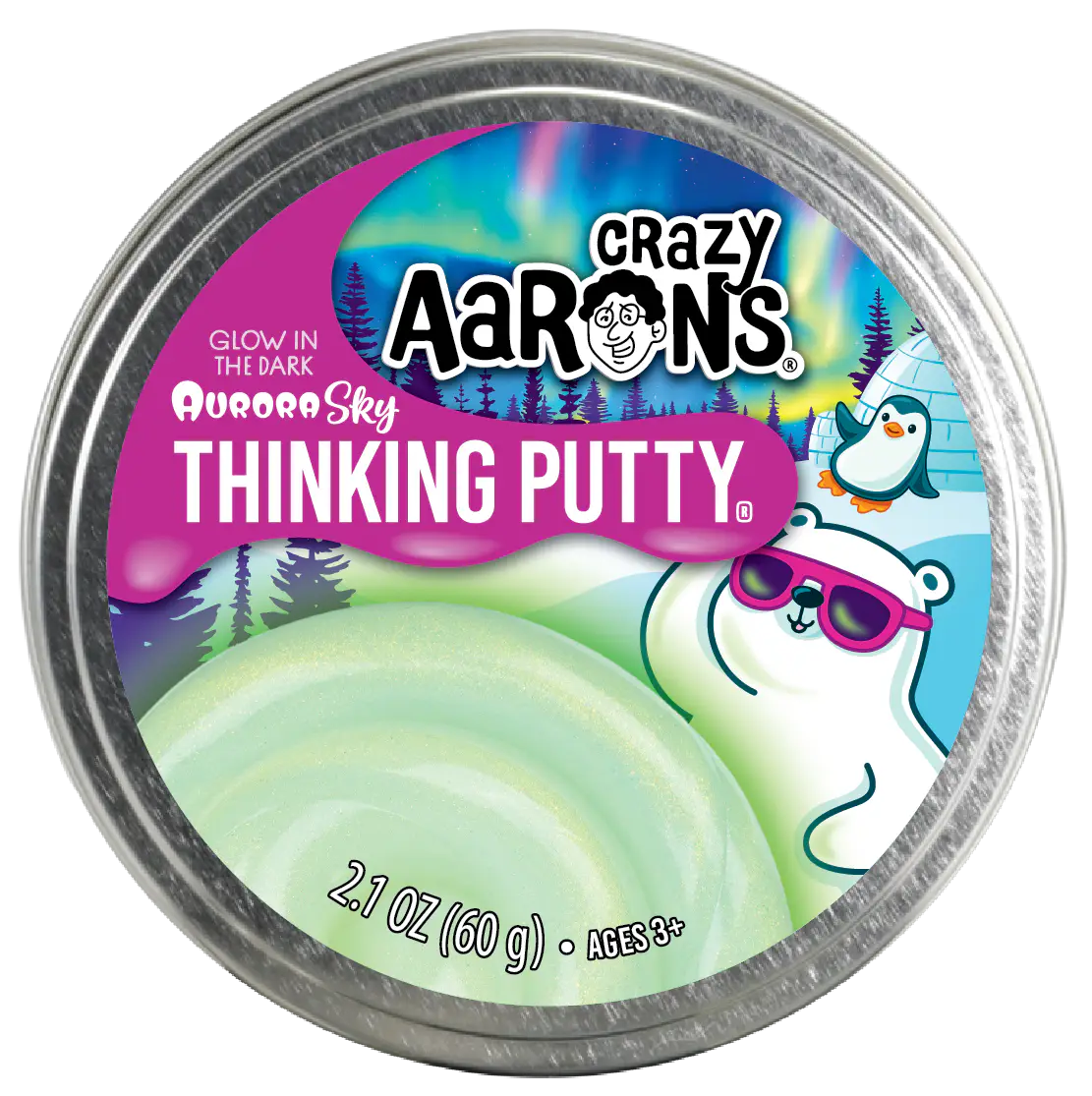 Crazy Aaron's Thinking Putty – Aurora Sky 3.5" Tin | Glow in the Dark