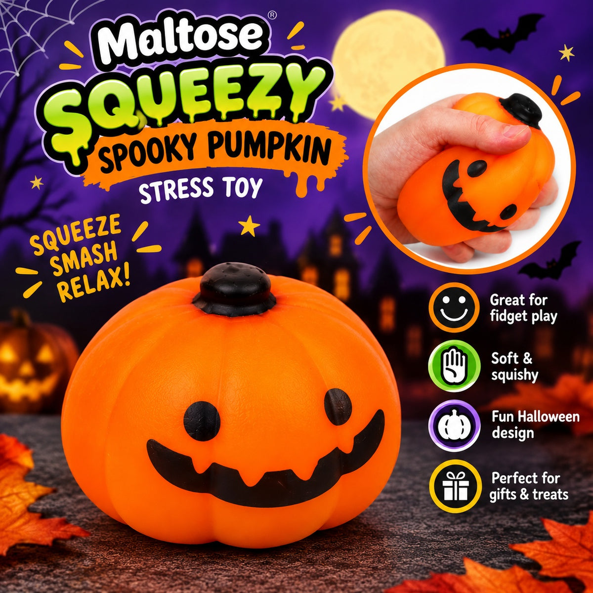 Maltose Squeezy Spooky Pumpkin Stress Toy